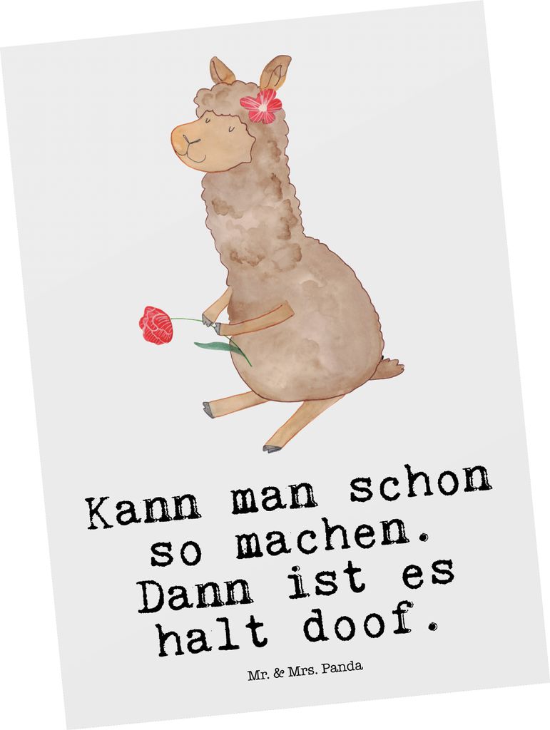 Mr. & Mrs. Panda Postkarte Alpaka Blume - Weiß - Geschenk, Produktbild 