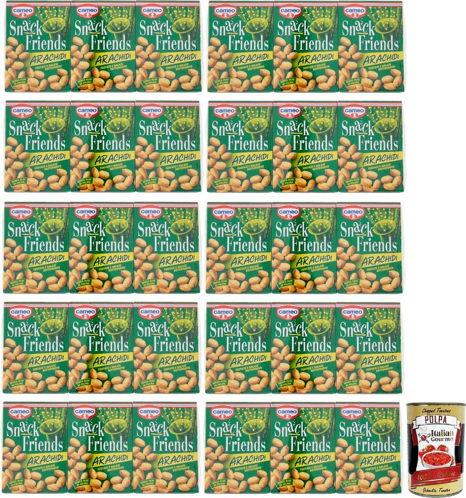 10x Cameo Snack Friends Arachidi,Geröstete und Gesalzene Erdnüsse im praktischen Vakuumblister, 3x40g + Italian Gourmet Polpa di Pomodoro 400g Dose