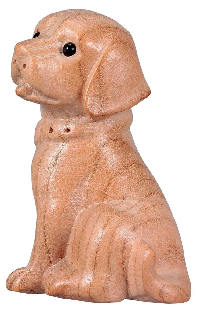 Geschnitztes Tierornament Hund in Beige - Handgefertigte Holzdekoration für Schreibtisch und Wohnraum