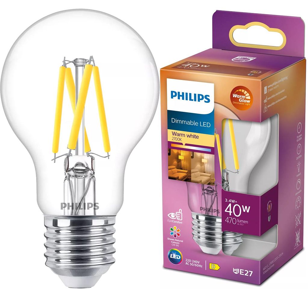 LED E27 Normalna 3,4W (40W) Przezroczysta CiepłaGl 470 Zdjęcie produktu 