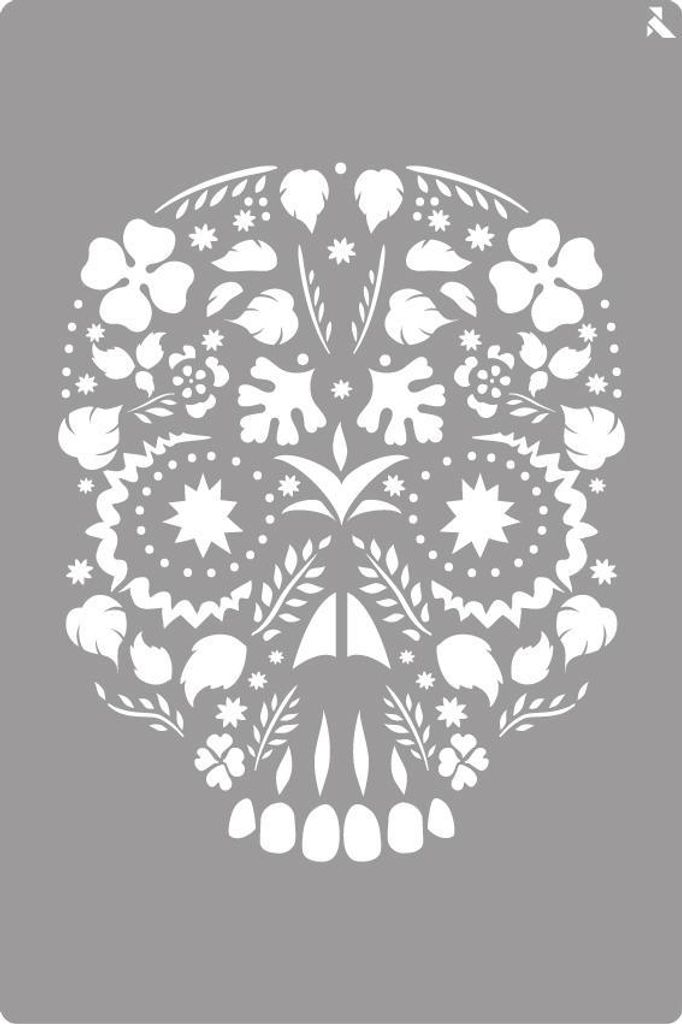 La Pajarita Schablone Blumen Totenkopf dekoratives Malen 20x30cm