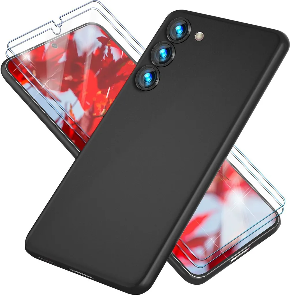 Custodia Samsung S23 Sottile 0,3mm Opaca + 2x Vetro Temperato Nero