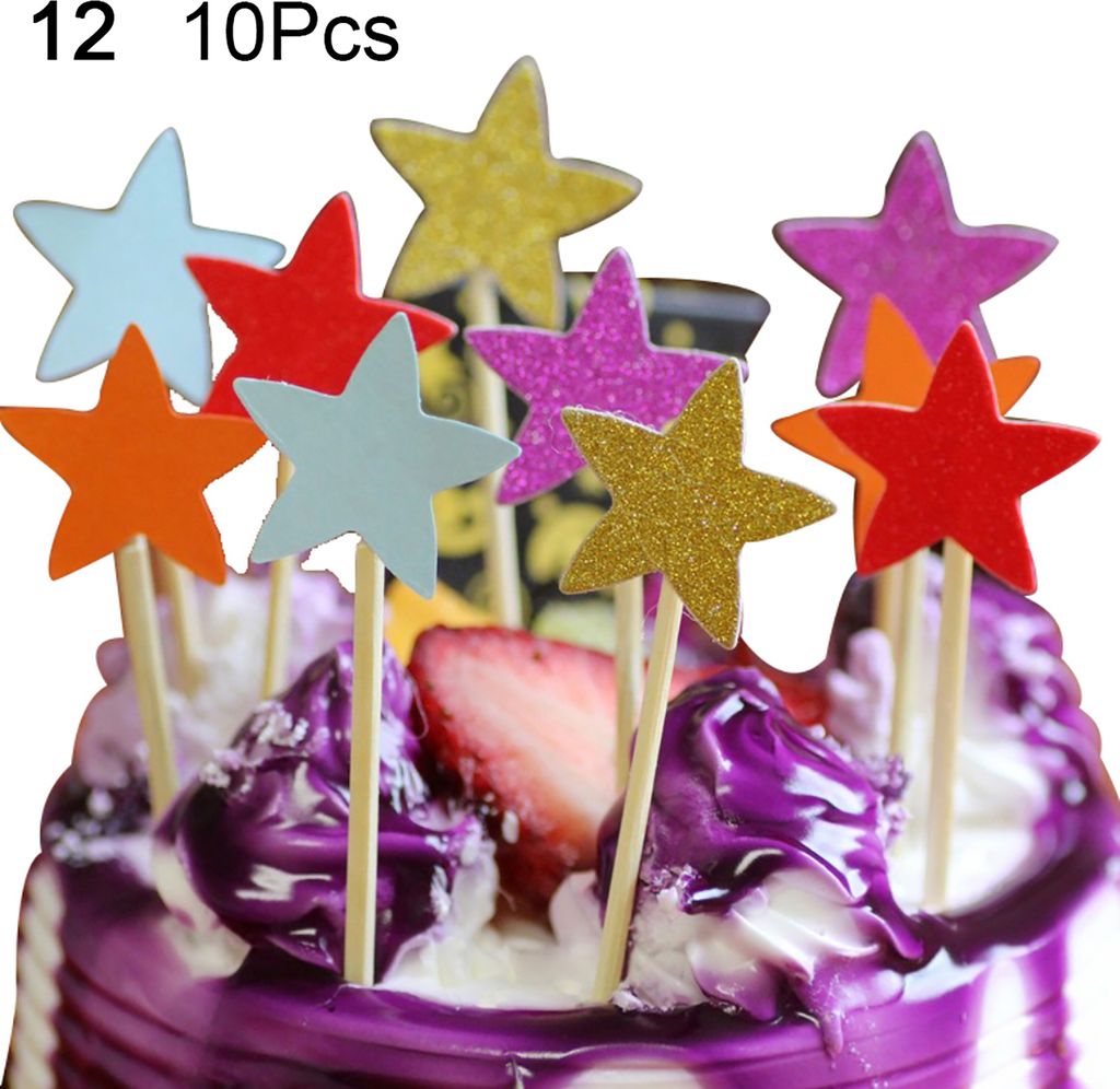 10 Stück Glitter Star Cupcake Cake Topper Party Supplies Geburtstag Hochzeit Dekor
