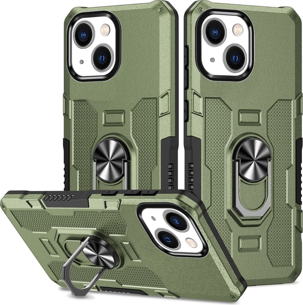 iPhone 13 Hülle, Dual Layer Robuste Rüstung Ringhalter Ständer Schutzhülle für iPhone 13 Grün