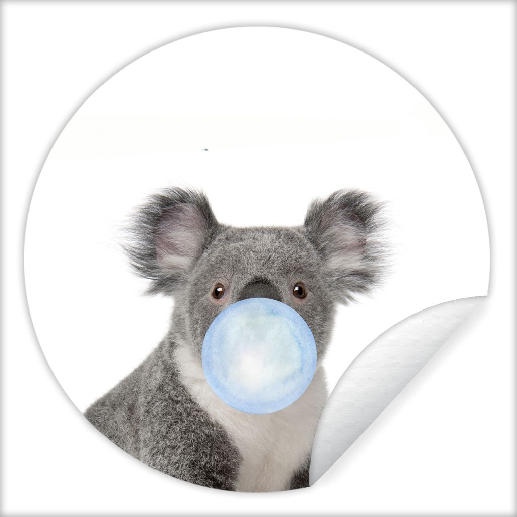 MuchoWow Runde Wandtattoo - Wandsticker Tapete Aufkleber Tiere - Koala - Blau - Kaugummi - Kinder - Junge Ø 30 cm Selbstklebend und Repositionie...