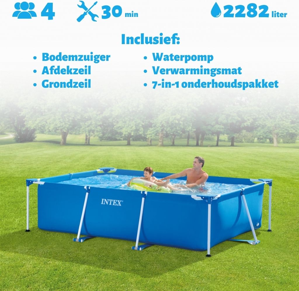 Intex-Schwimmbecken mit rechteckigem Rahmen – 260 x 160 x 65 cm – Blau – im Lieferumfang enthalten Abdeckung - Bodenplane - Filterpumpe für ...