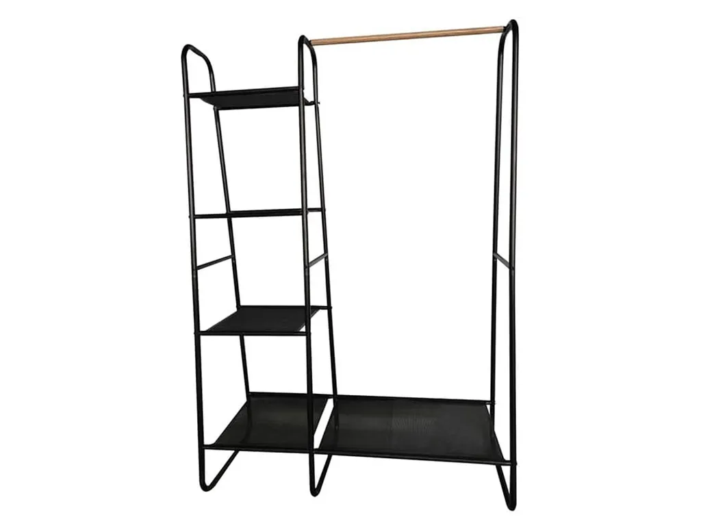 Appendiabiti Metallo Nero 100x40x150 cm - Stand con Ripiani Robusto