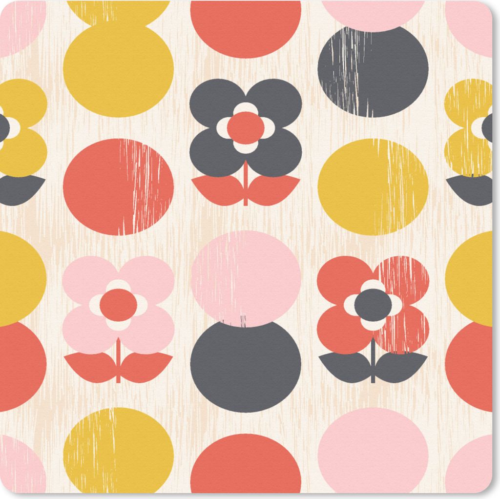 MuchoWow Mauspad Mousepad Retro - Design - Blumen - Pastell 20x20 cm - Mousepads - Maus Mat - Pad - Mausunterlage - Desk Mat - Bureauartikeln