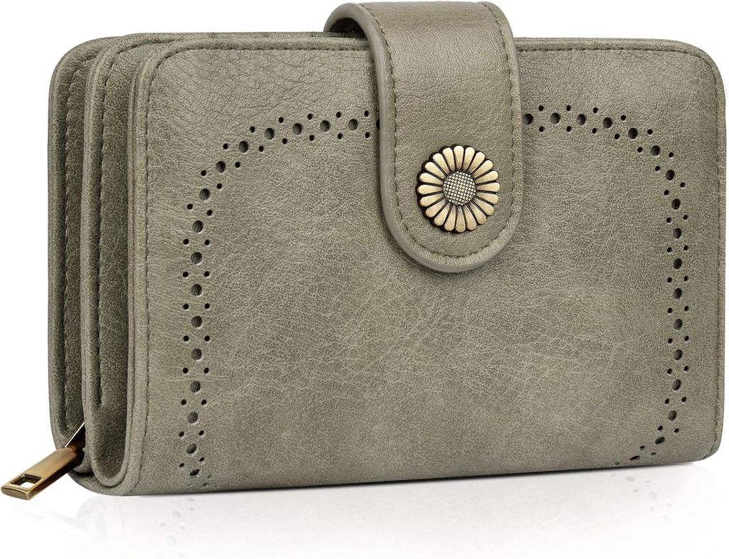 Damen Geldbörse aus Kunstleder Vintage Portemonnaie Mittelgroß mit RFID Schutz Reißverschluss Kartenfächern Münzfach Geschenkbox