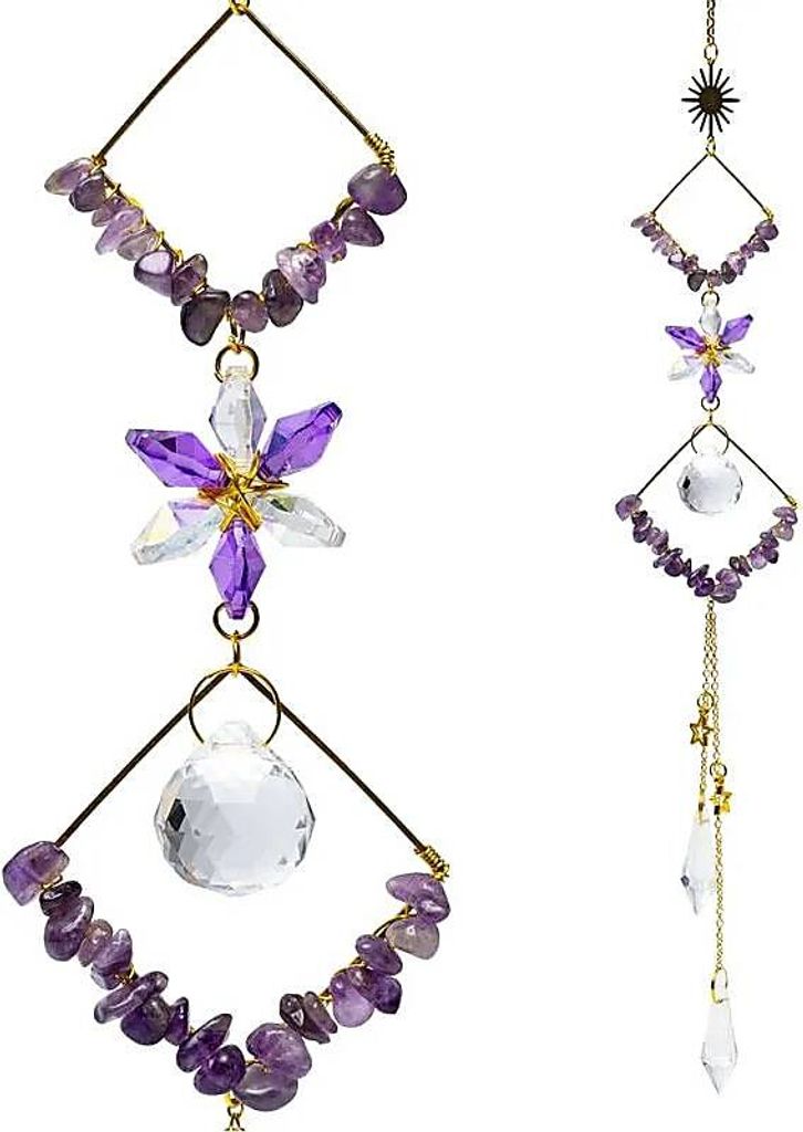 Sonnenfänger mit Amethyststeinen und Rauten – 50 cm