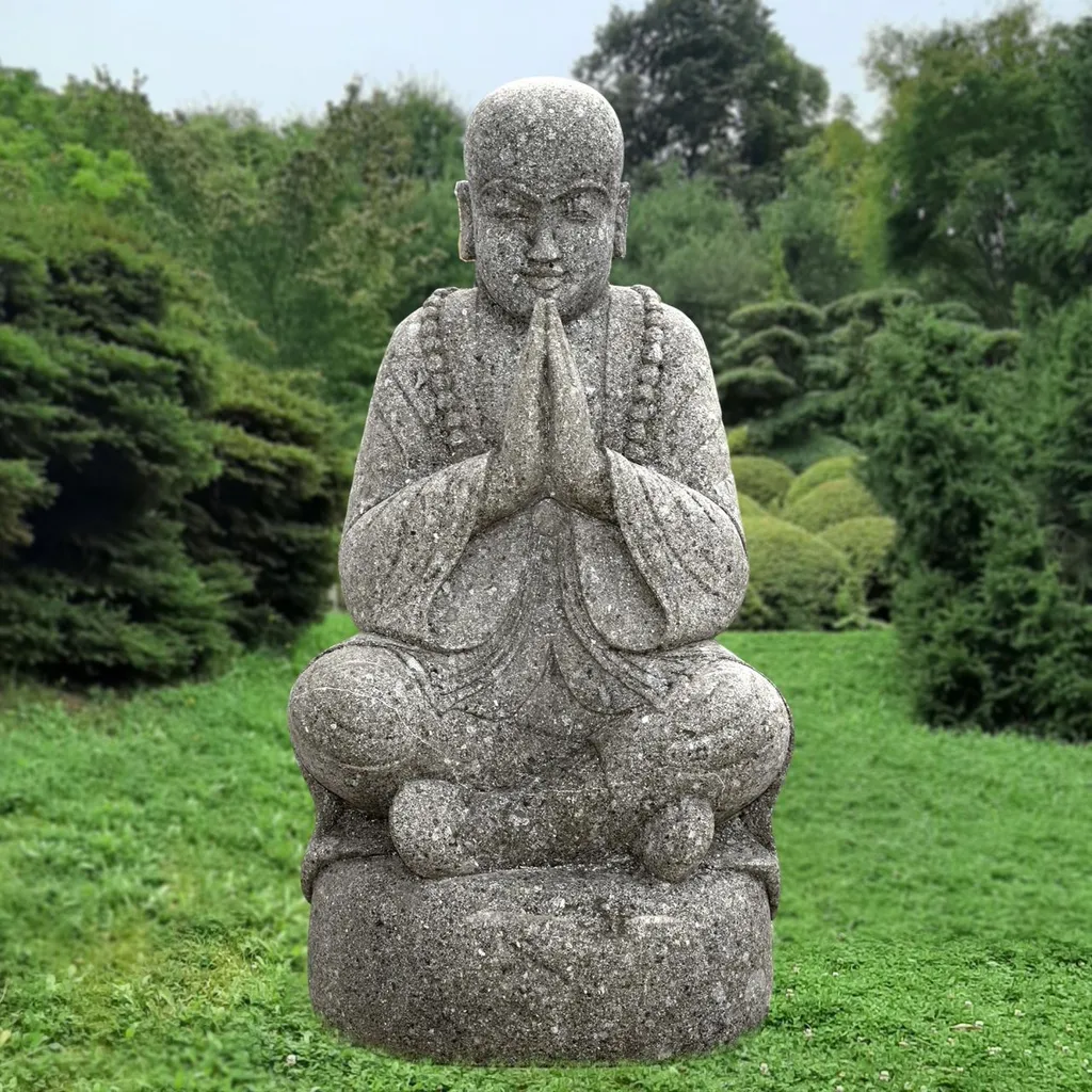Statue Moine Shaolin en Pierre Naturelle Parbhani 60 cm pour Jardin Zen