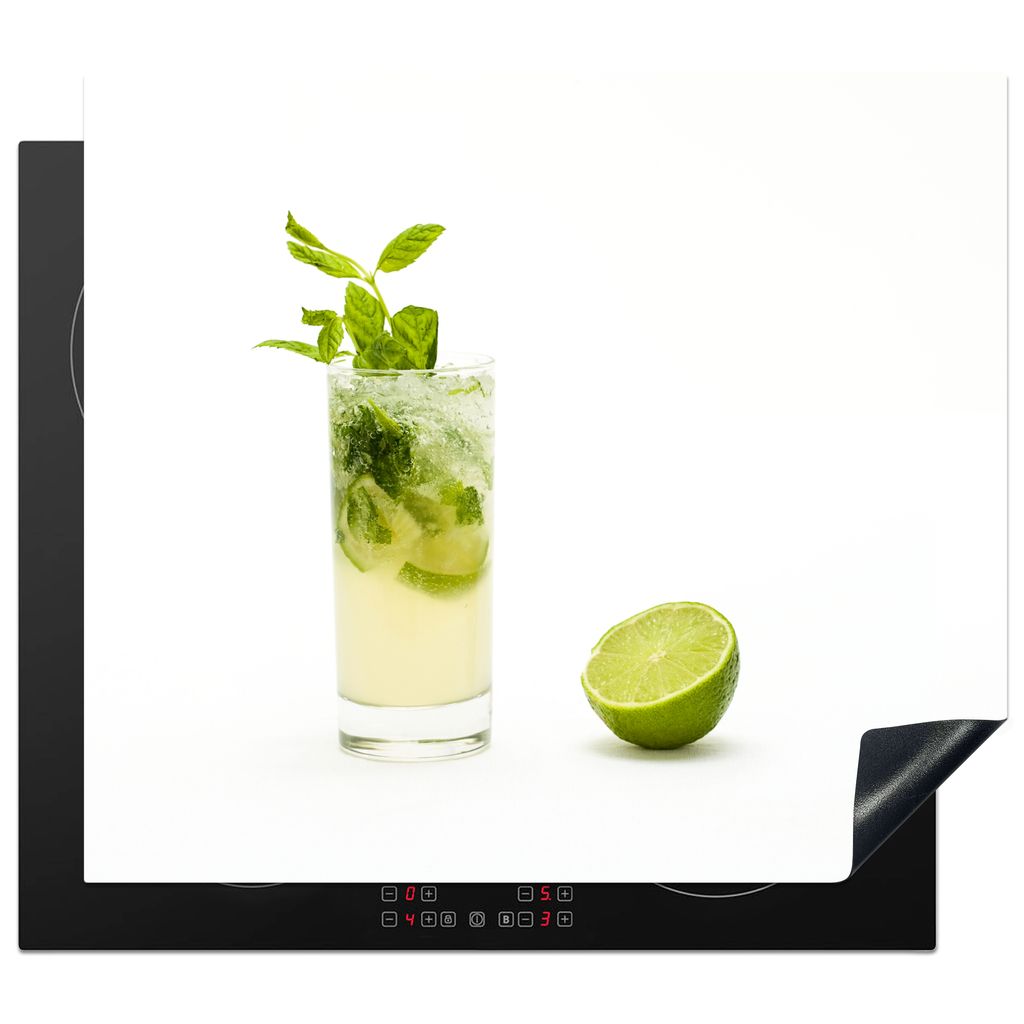 KitchenYeah Herdabdeckplatte Mojito mit frischen Minzblättern und Limette auf zerstoßenem Eis , 57x51cm, Küche Deko, Glaskeramikkochfeld Herda...