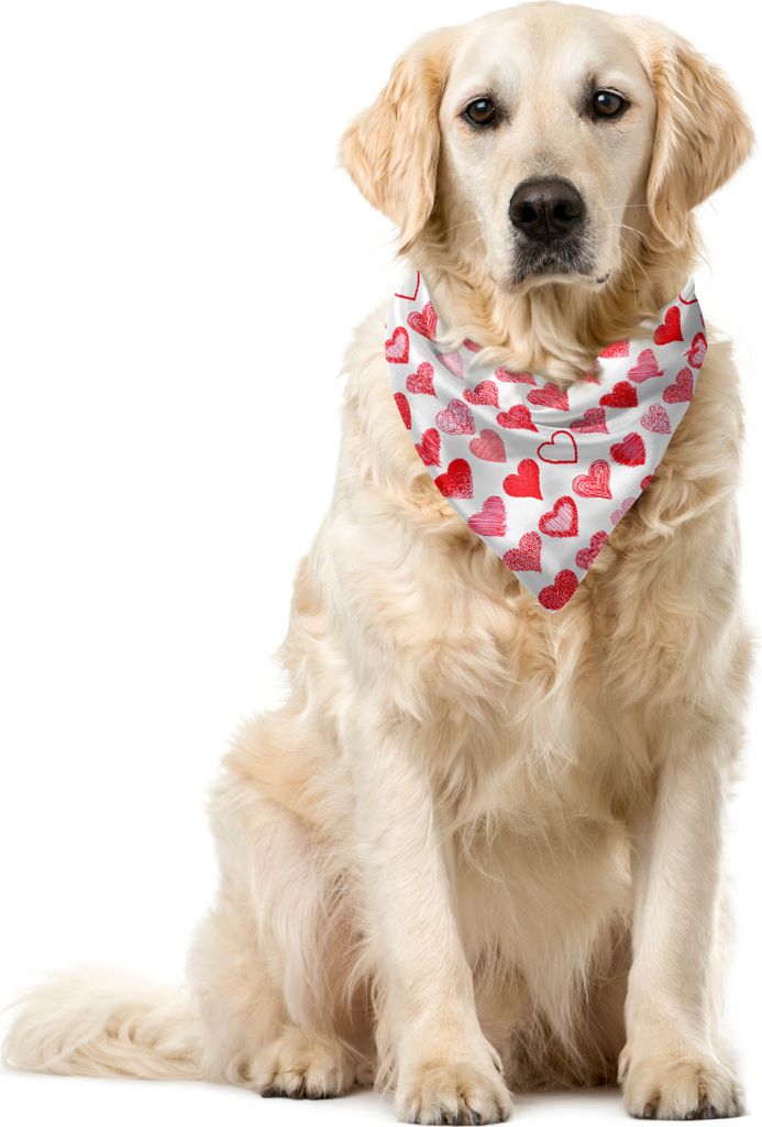 ABAKUHAUS Valentinstag Haustier Bandana, Romantische Herzen, 40x40 cm, Vermilion Rosa Weiß
