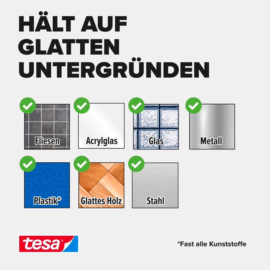 tesa Verstellbarer Klebenagel für Fliesen und Metall Belastung bis 3kg 2 Stück