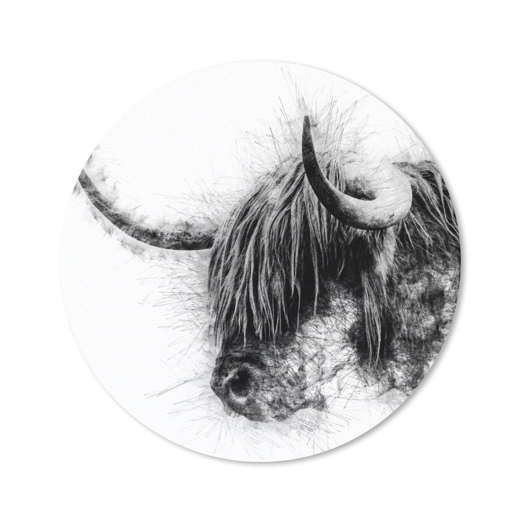 MuchoWow Mauspad Mousepad Porträt Schottischer Highlander - Schwarz und Weiß 20x20 cm - Mousepads - Maus Mat - Pad - Mausunterlage - Schreibtis...
