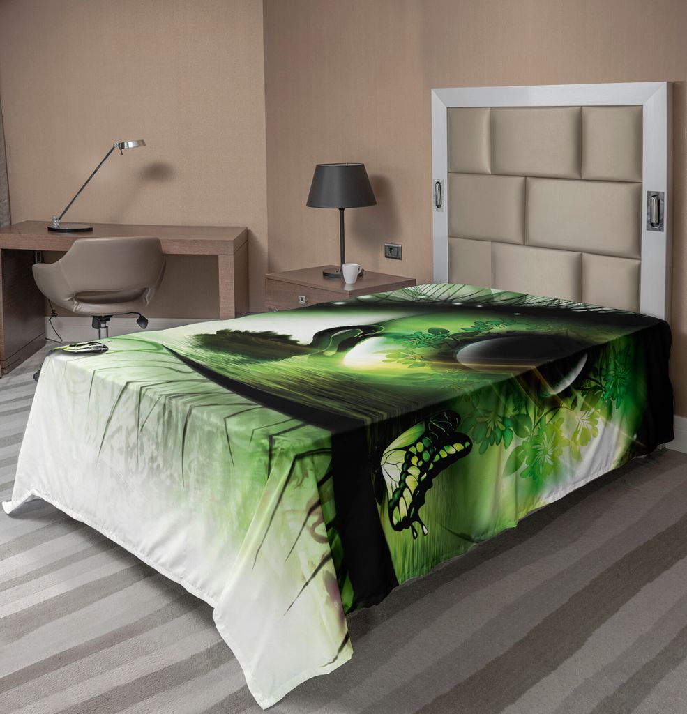 ABAKUHAUS Abstrakt Bettlaken, Abstrakt Natürlich Grafik Mit Ein Schwan ,Auge Und In Fliegen Schmetterling, weiches bequemes oberes Bettlaken für ...