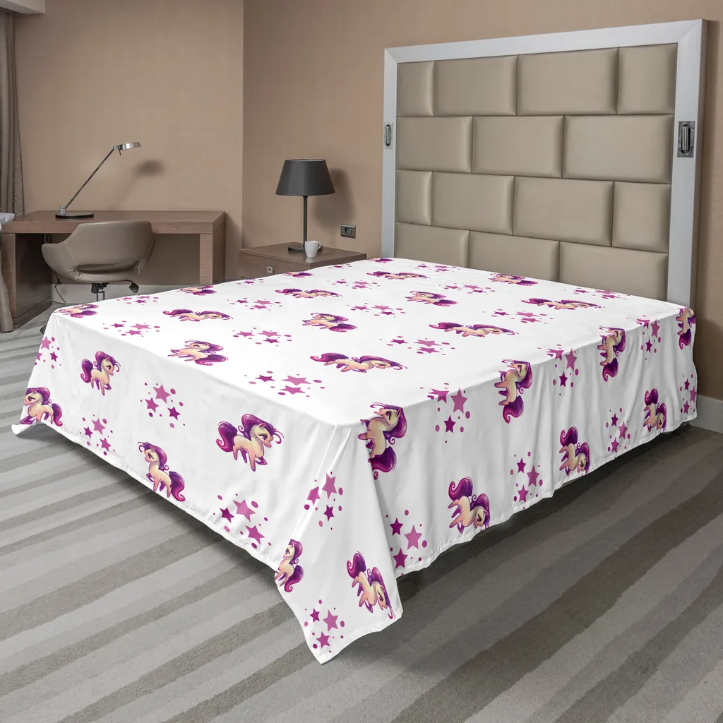 Drap Plat pour Lit King Size Licorne, Linge de Lit Déco Violet 266 cm