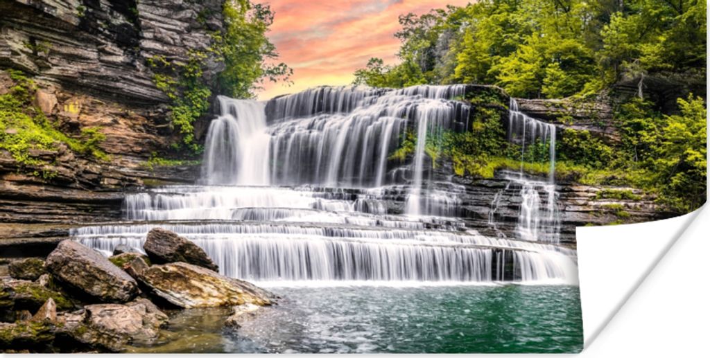 MuchoWow Poster Wasserfall - Wasser - Steine - Pflanzen - Natur 40x20 cm - Poster für die Wand - Poster Schlafzimmer