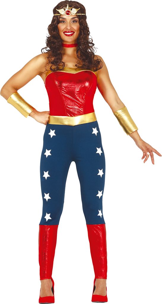 Superheld Kostüm Cartoon Outfit Karneval Heldenfigur Chic Rot Blau, Größe: 38 - 40 (M) Farbe: Blau