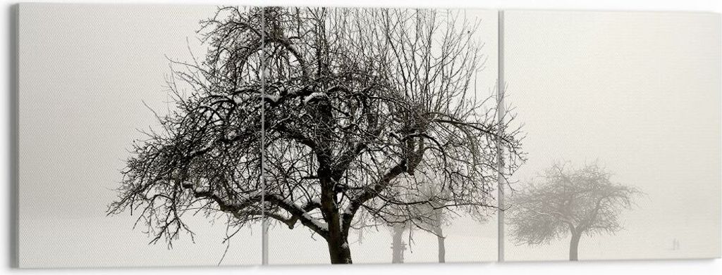 Bild auf Leinwand - Leinwandbild - 3 Teile - Bäume Schnee Nebel - 150x50cm - Wand Bild - Wanddeko - Wandbilder - Leinwanddruck - Bilder - Wanddeko...