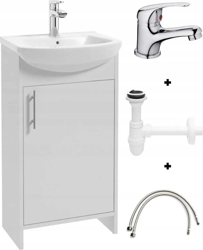 Meuble sous vasque blanc 86cm avec mitigeur et siphon Alf salle de bain