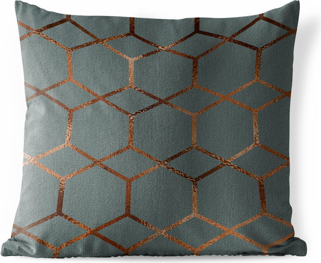 MuchoWow Outdoor Kissen - Muster - Luxus - Blau - Bronze - 50x50 cm - Wetterfest - Lounge Kissen - Komfortabel - Kissen mit Bild
