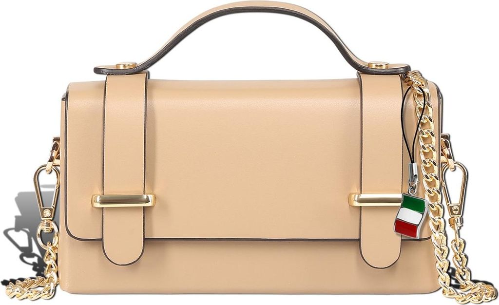 Florence Leder Tasche Damen Handtasche taupe dunkelbeige 19x5x10cm inklusive Italien Flagge D2OTF841I6