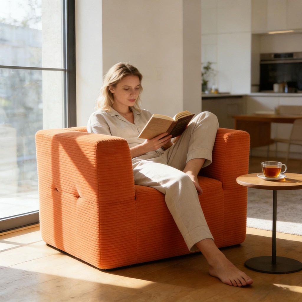 Bodensessel, Loungesessel Stoff Sofa modernes Einzelsofa Loungesessel für Wohnzimmer Schlafzimmer Gästezimmer Orange