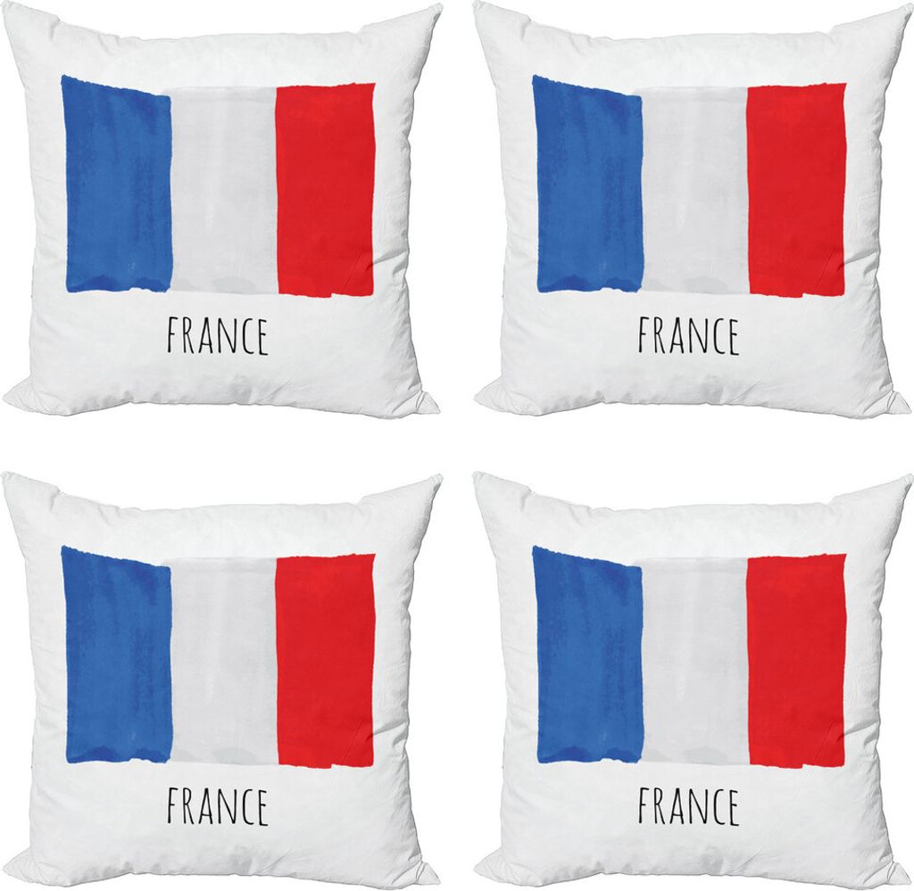 ABAKUHAUS Frankreich Kissenbezug Set (4 Stück), Simplistic Aquarell-Flagge, Moderner Doppelseitiger Digitaldruck, 60 cm x 60 cm, Vermilion Kobalt-...