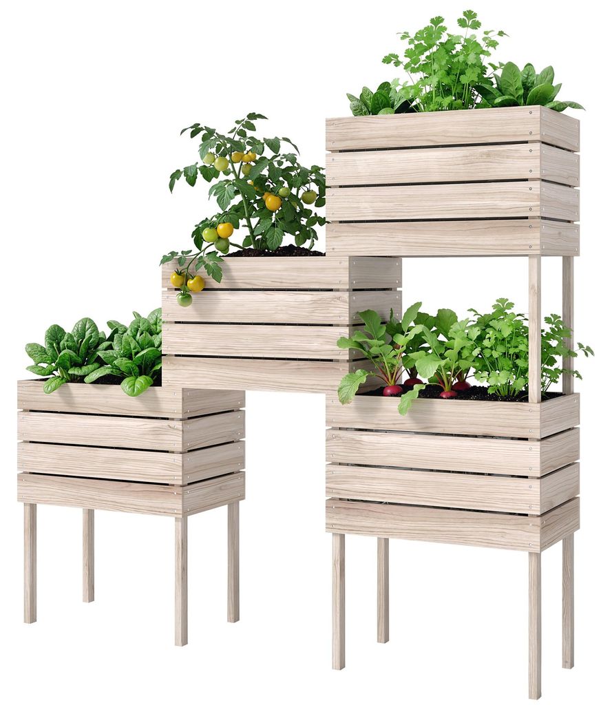 Outsunny 4 kusy dřevěné vyvýšené postele 4 kombinace režimů Obrázek produktu 