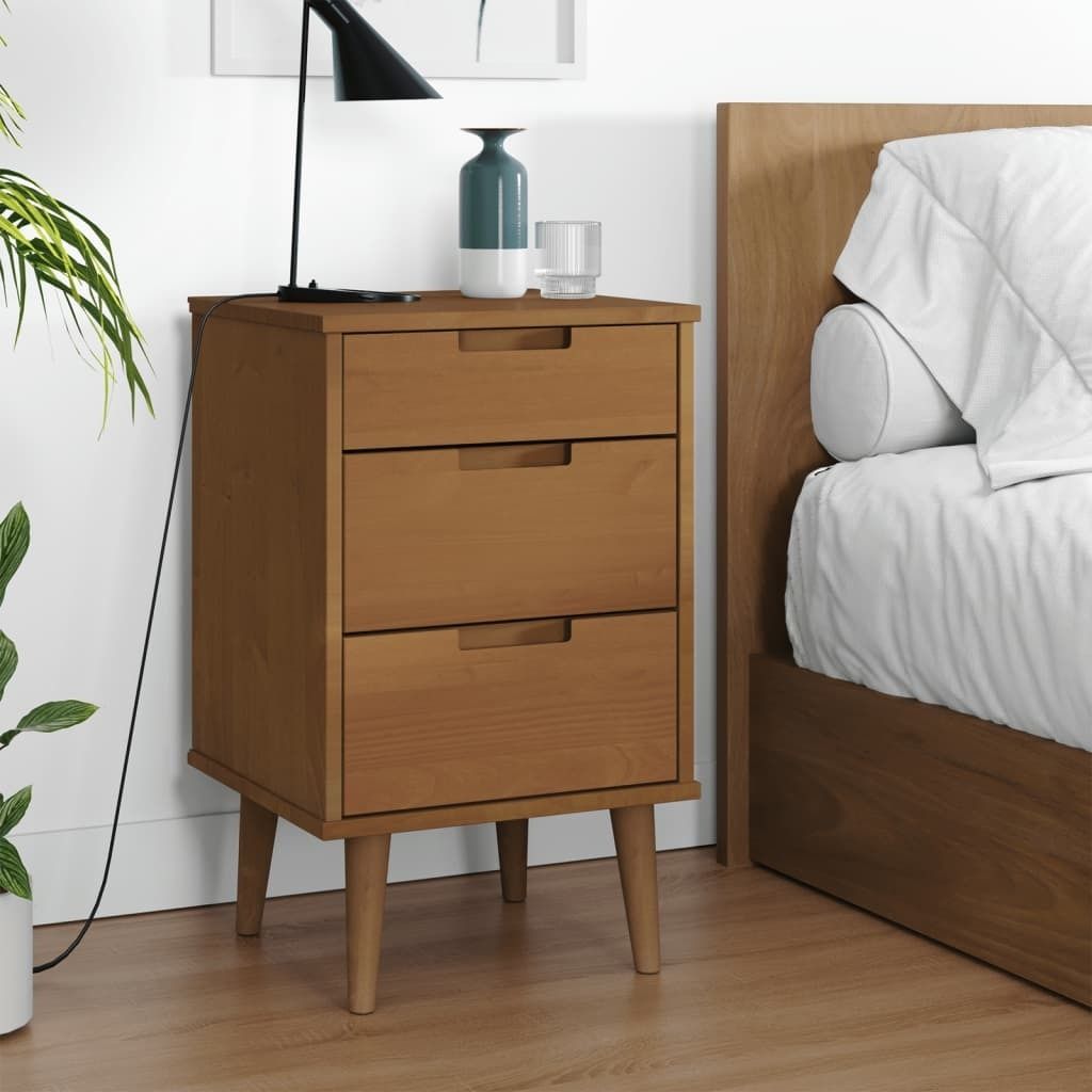 Nachttisch MOLDE Braun 40x35x65 cm Massivholz Kiefer, Nachttische & -schränke 2024 Neu