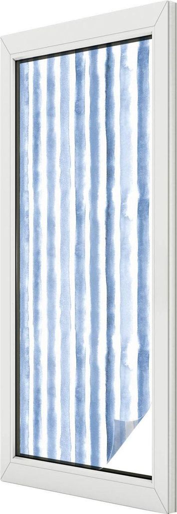 Buntglas Fensterfolie – 146x50 cm – Stained-Glass Design – blickdichte dekorative Sichtschutzfolie – selbstklebend, UV-Schutz – Blaue Str...