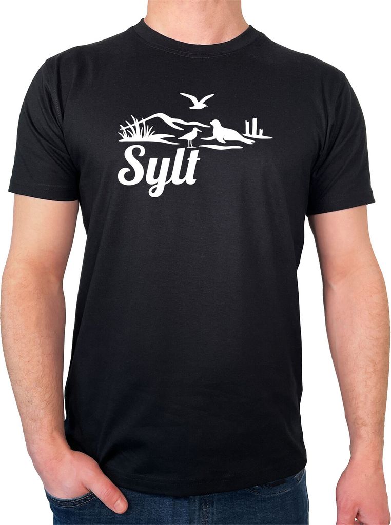 Huuraa Männer T-Shirt Sylt Strandmotiv Geschenk Größe L Black Bio Baumwolle Fairtrade Sylt Geschenkidee
