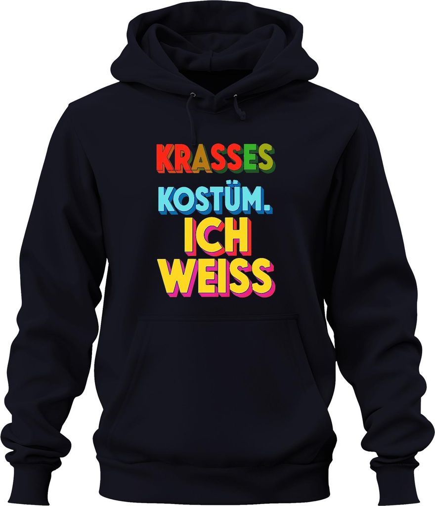 Krasses Kostüm Ich weiss Fasching Karneval Halloween bunt Retro Uni Hoodie Kapuzenpullover, Navy, XL