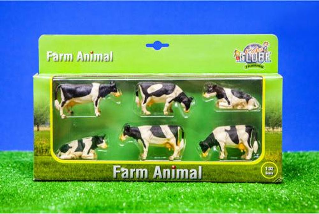 Kids Globe Koeien 1:32 Zwart/Wit 6 Stuks Immagine del prodotto 