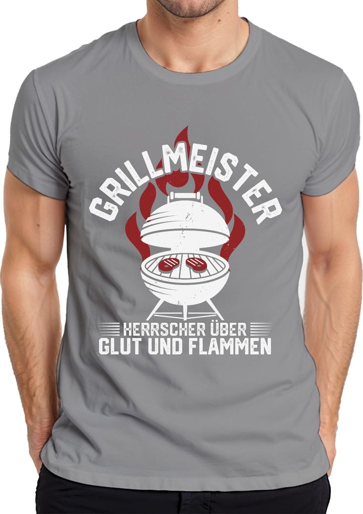 Grillmeister Herrscher Glut Flammen Hobbygriller Geschenk Sommer Herren T-Shirt, Grau, 3XL