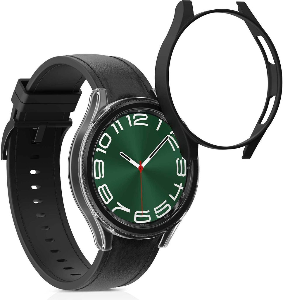 kwmobile 2x Hülle kompatibel mit Samsung Galaxy Watch 6 Classic 43mm - Fitnesstracker Case Set Schwarz Transparent - ohne Tracker