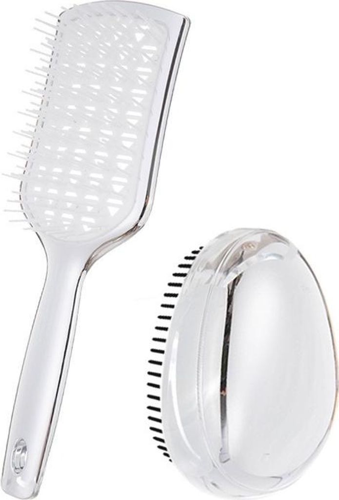 INF Hochwertiges Volumen-Haarbürsten-Set (2 Stück) - Entwirren & Kopfhautmassage Silber