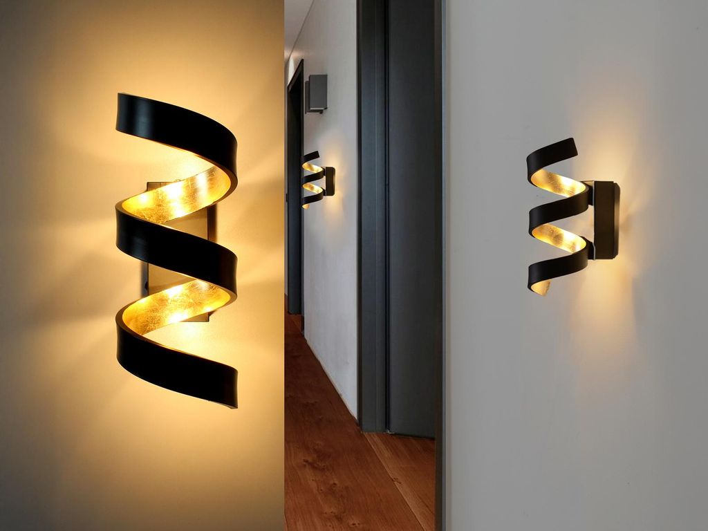LED Wandleuchten 2er Set Schwarz Gold indirekte Beleuchtung Wohnzimmer Lampen