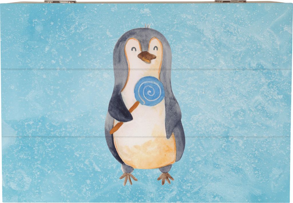 Mr. & Mrs. Panda Truhe Pinguin Lolli 22 x 15 cm - Eisblau - Geschenk, Süßigkeiten, fotobox, Holzkiste mit Deckel, Box, Gauner, Ganove, Heißhunge...