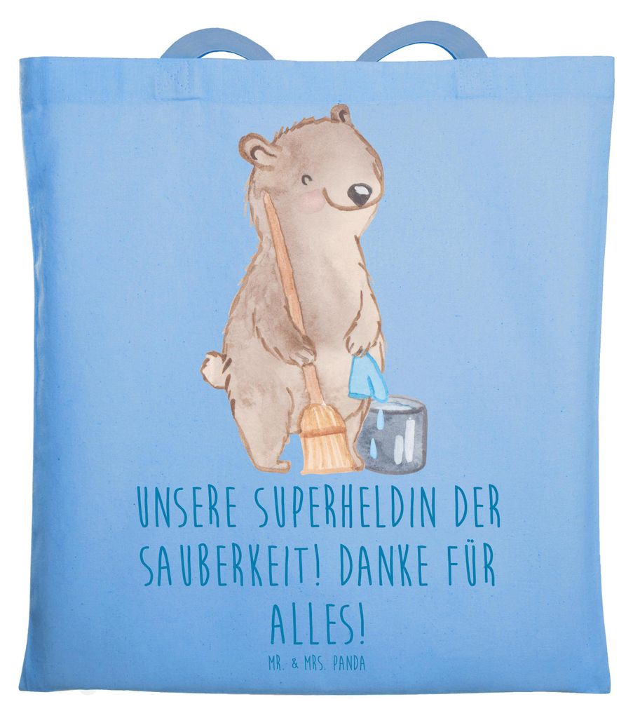 Mr. & Mrs. Panda Schultasche Putzfrau Superheldin - Sky Blue - Geschenk, Danke sagen, tägliche Heldentaten, harte Arbeit, Tasche, Bedanken, dokume...