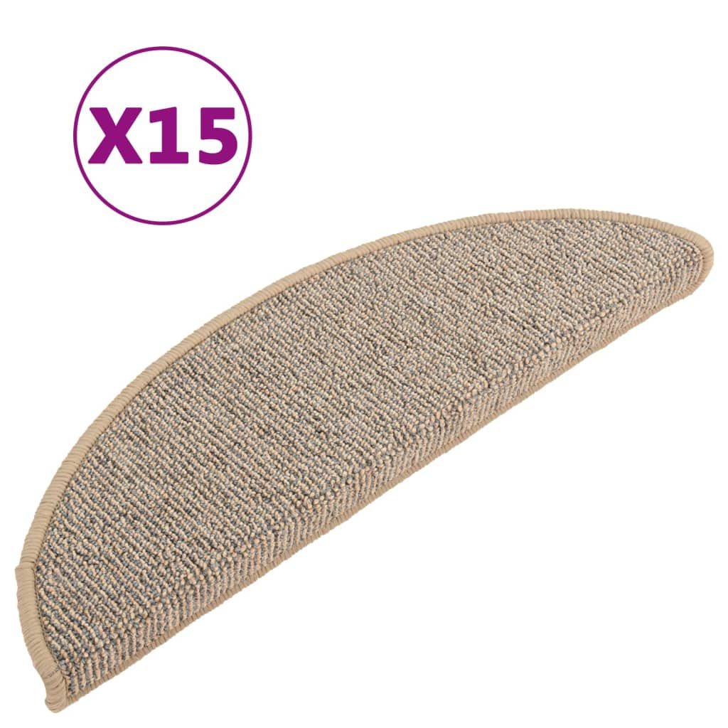 vidaXL Tapis d'escalier 15 pcs. 56x17x3 cm brun demi-rond Image du produit 
