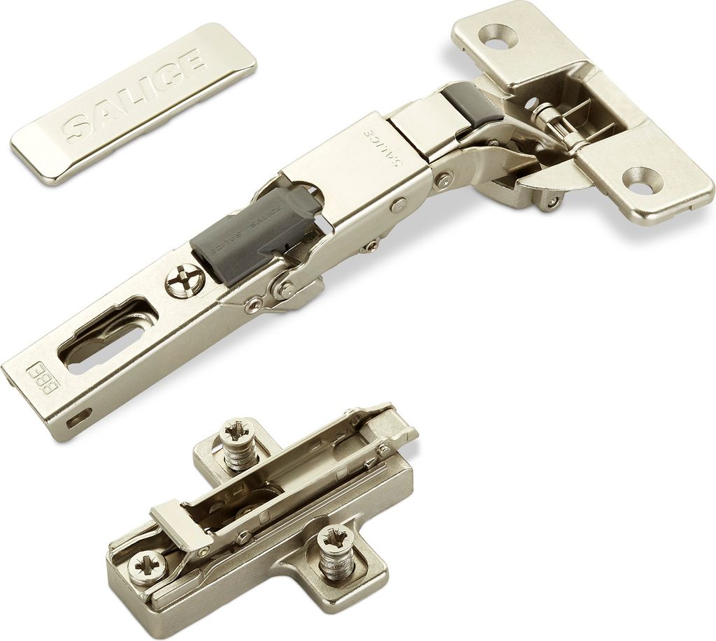 2 x Salice Universalscharniere 110° Bohrbild T48 für abgerundete, überfälzte und profilierte Türen mit Kreuz-Montageplatte Höhe 6 mm Exzenter...