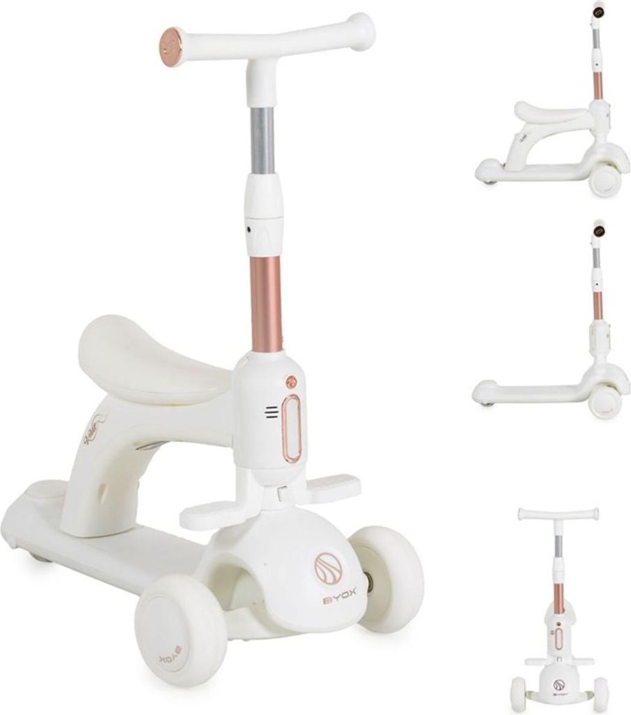 Byox Kinderroller Velvet Royal 2 in 1 Laufrad Musik- und Lichteffekte Fußstütze weiß