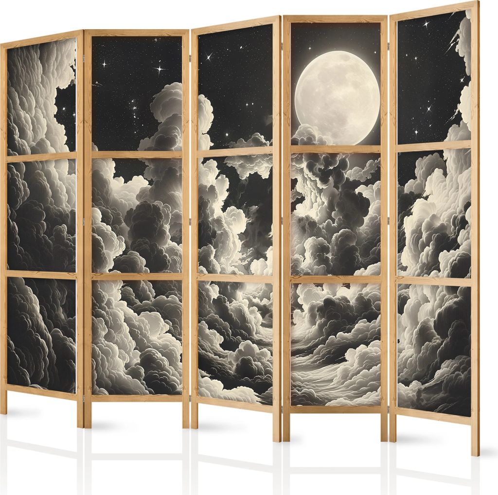 5-teiliger Einseitiger Vlies Japanischer Paravent - Moon and Stars Singing Among the Great Clouds 225x172 cm Landschaften b-H-10059-bh-a
