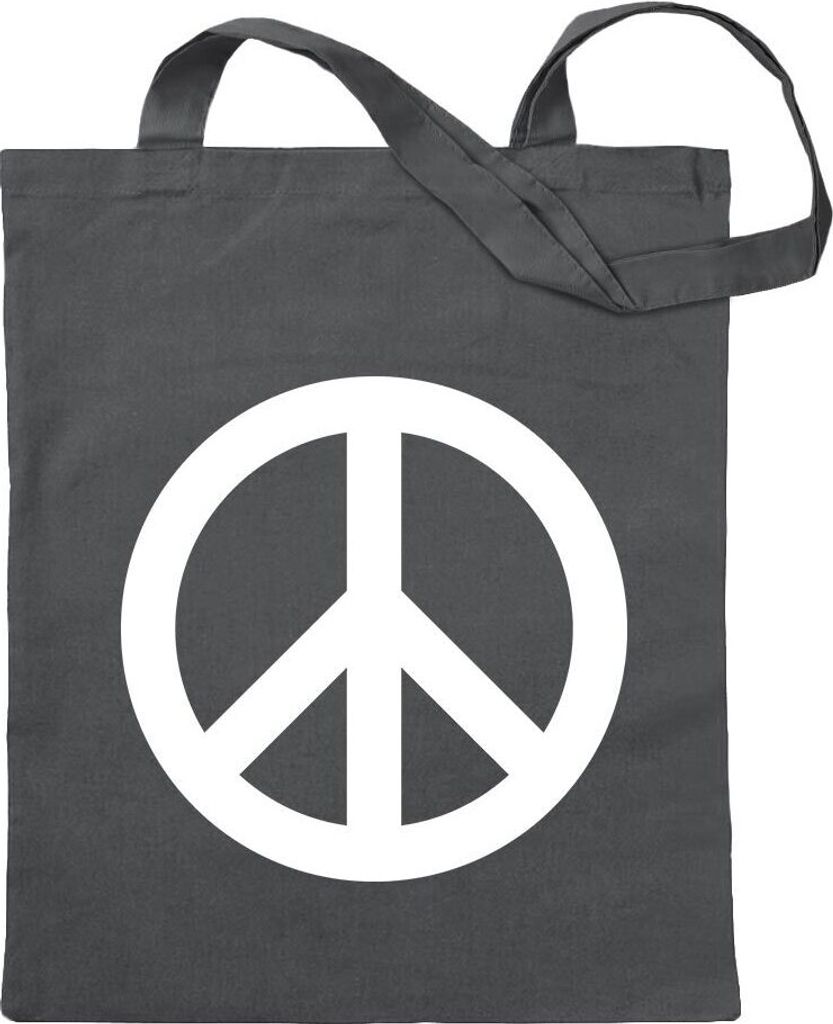 Kiwistar - Baumwolltasche - stahlgrau - Peace - Tragetasche Stoffbeutel Umhängetasche langer Henkel