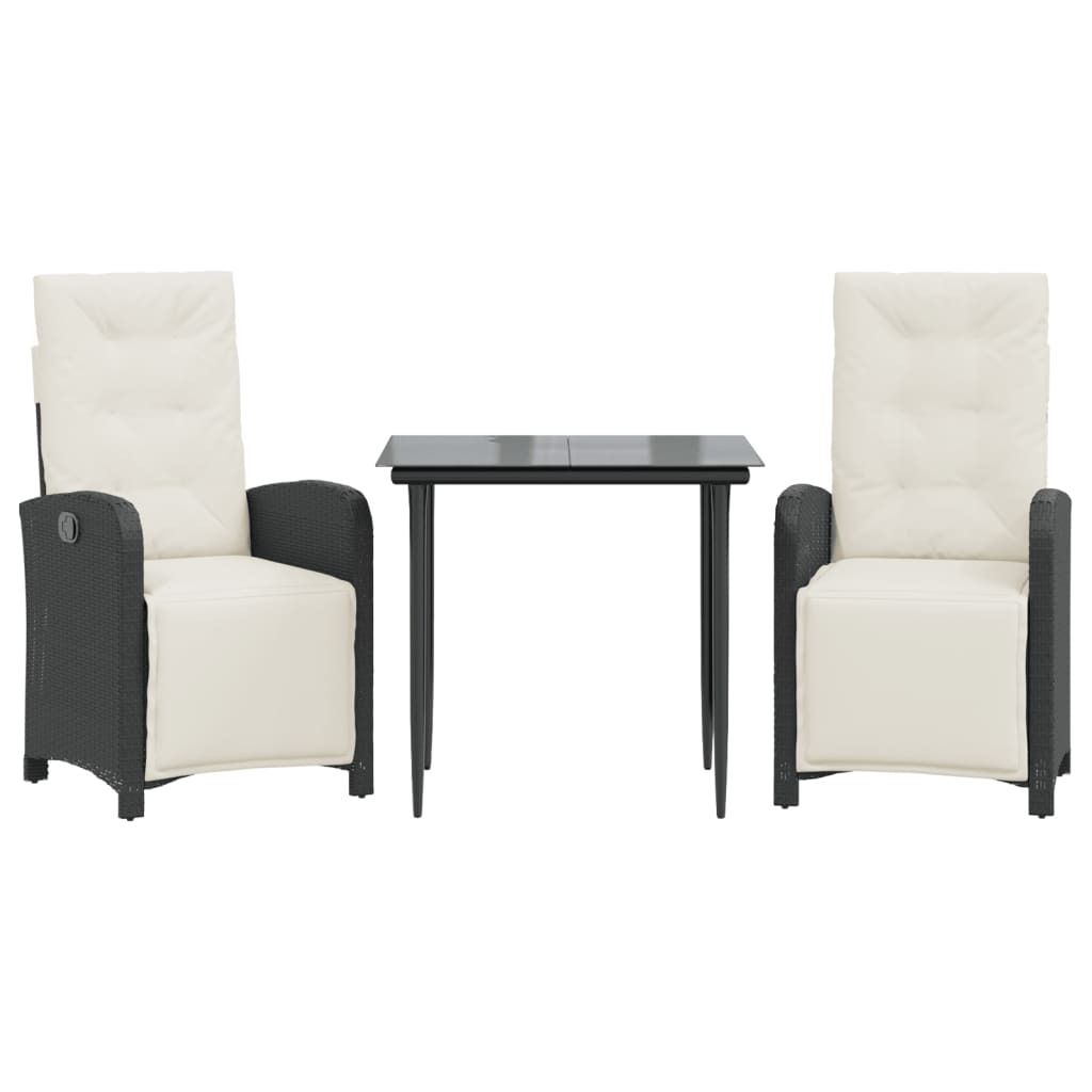 "WINTER SALE" 3-tlg. Bistro-Set - elegantes Design - Sitzgruppe/Tisch+ Stuhl - mit Kissen Schwarz Poly Rattan - Terassenmöbel NeuMöbel137899