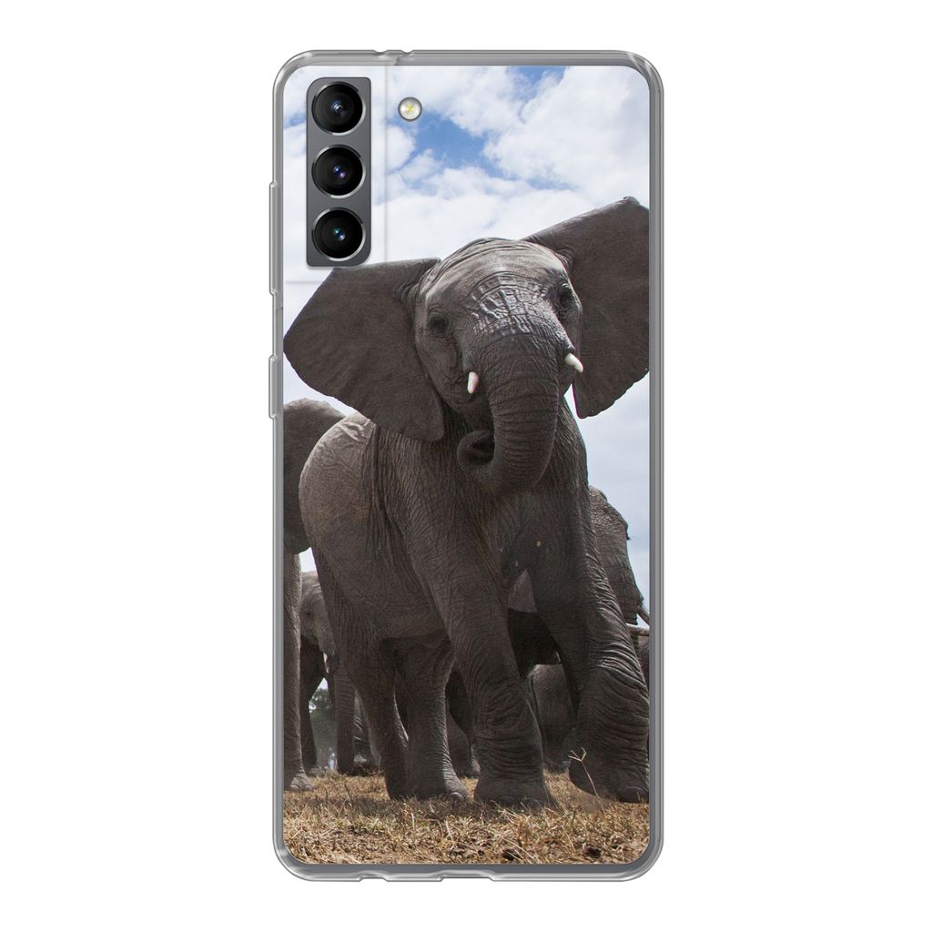 MuchoWow Handyhülle Schutzhülle Hülle für Samsung Galaxy S21 Plus Elefant - Tiere - Natur - Flachland Silikon Softcase Handy Hülle - Handy-T...