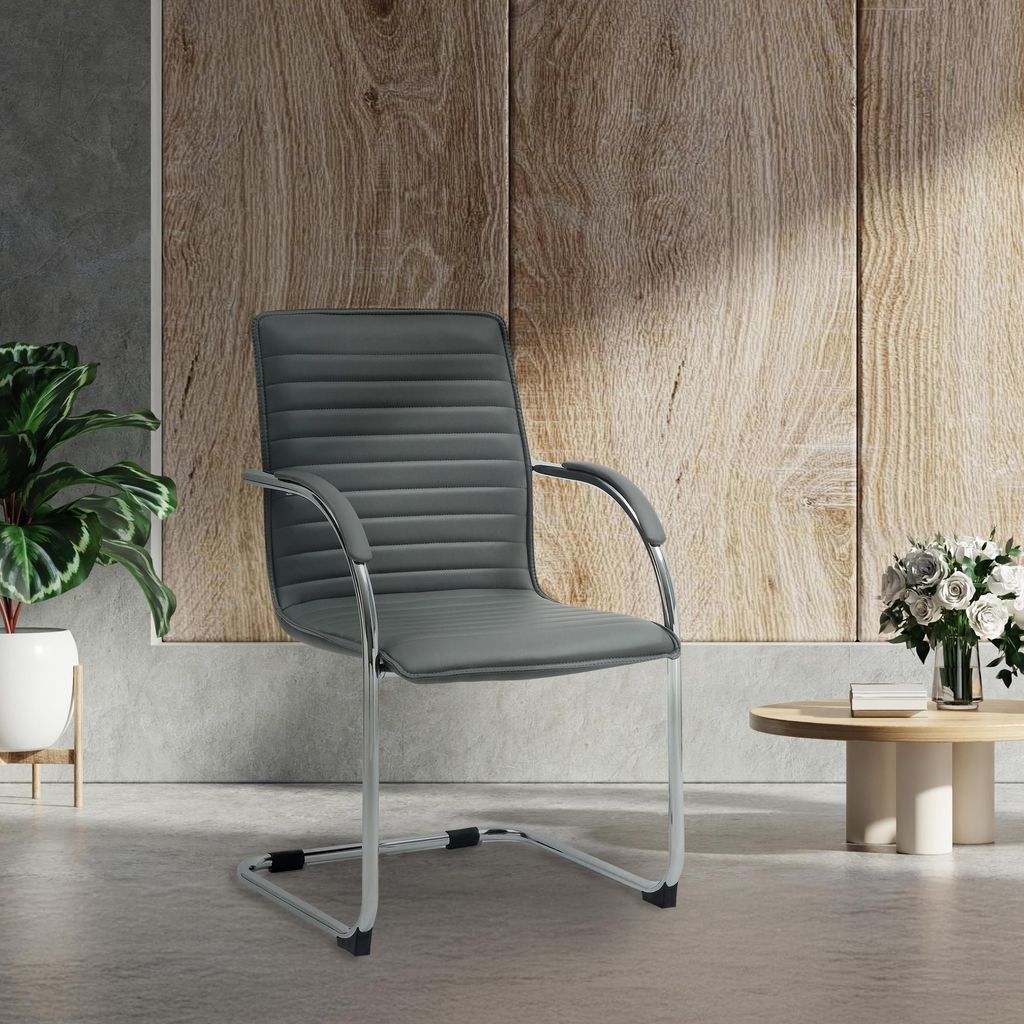 Besucherstuhl HLO-CP114 Kunstleder grau