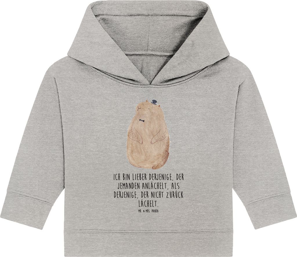 Mr. & Mrs. Panda Organic Baby Hoodie Murmeltier 24. - 36. Monat - Heather Grey - Geschenk, Lustige Sprüche, Knigge, Kapuzensweatshirt, Freundlichk...